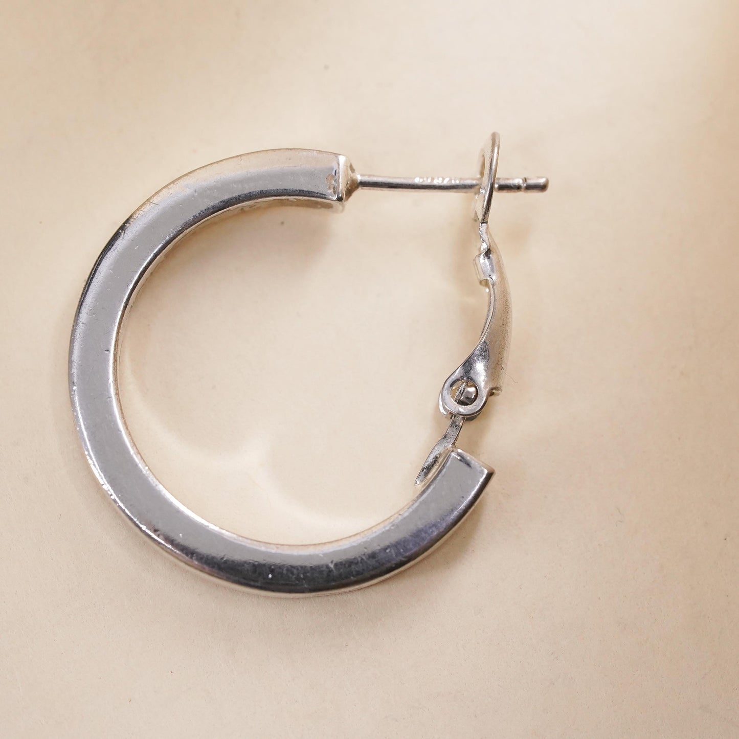1", Vintage sterling silver single earring, textured minimalist primitive hoop