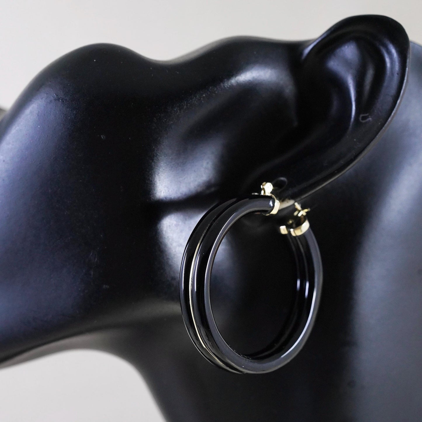 1.5" Vintage vermeil yellow gold plated 925 sterling silver bold onyx earrings