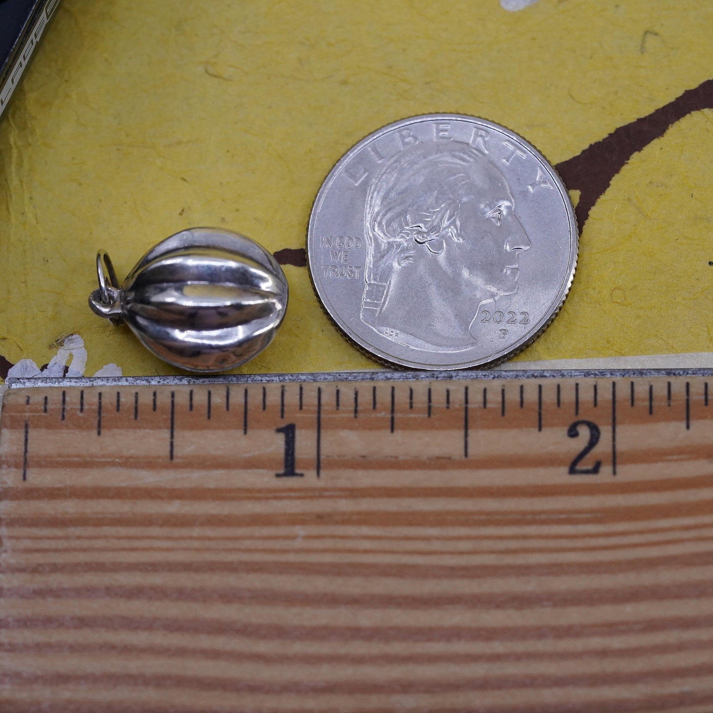 Vintage Sterling silver handmade ribbed ball charm, 925 pendant