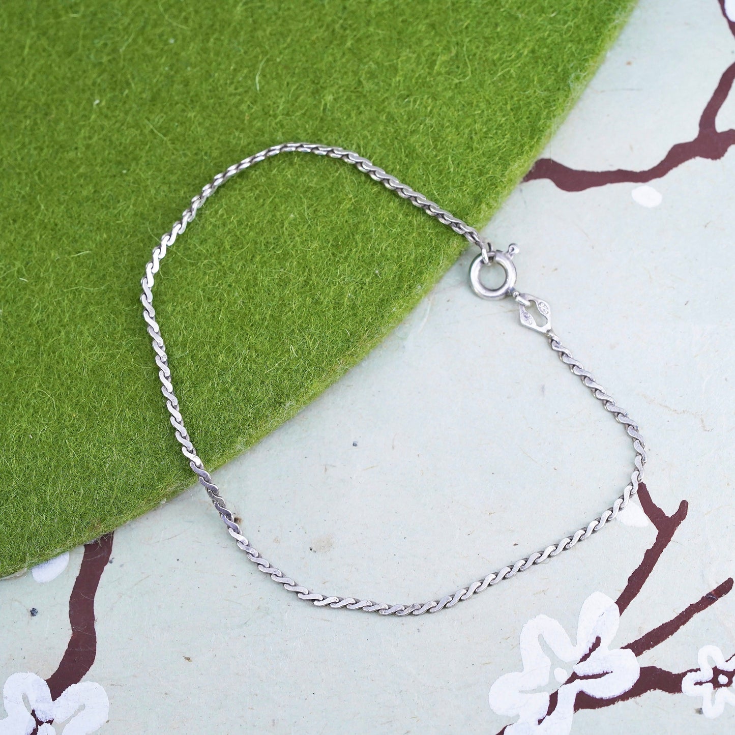 7.25", 2mm, Vintage sterling silver bracelet, italy 925 s link chain