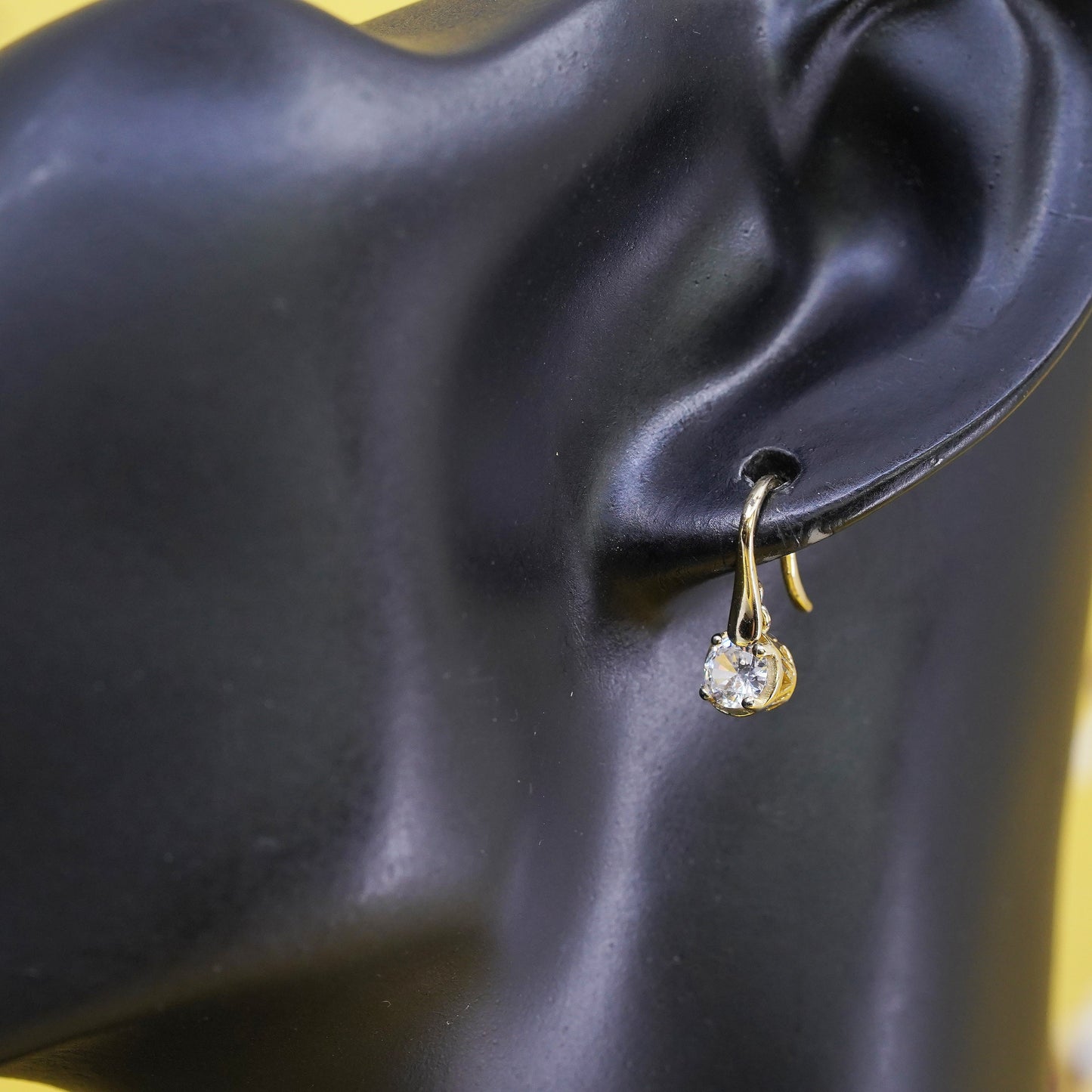 Vintage Vermeil gold over Sterling silver earrings, 925 hooks with heart Cz