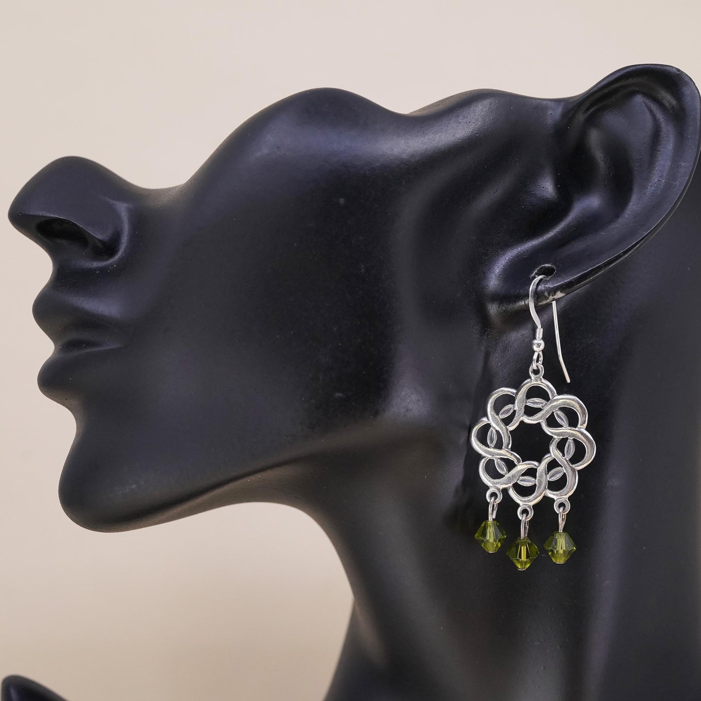 sterling silver single earring, 925 silver Irish Celtic knot peridot dangles