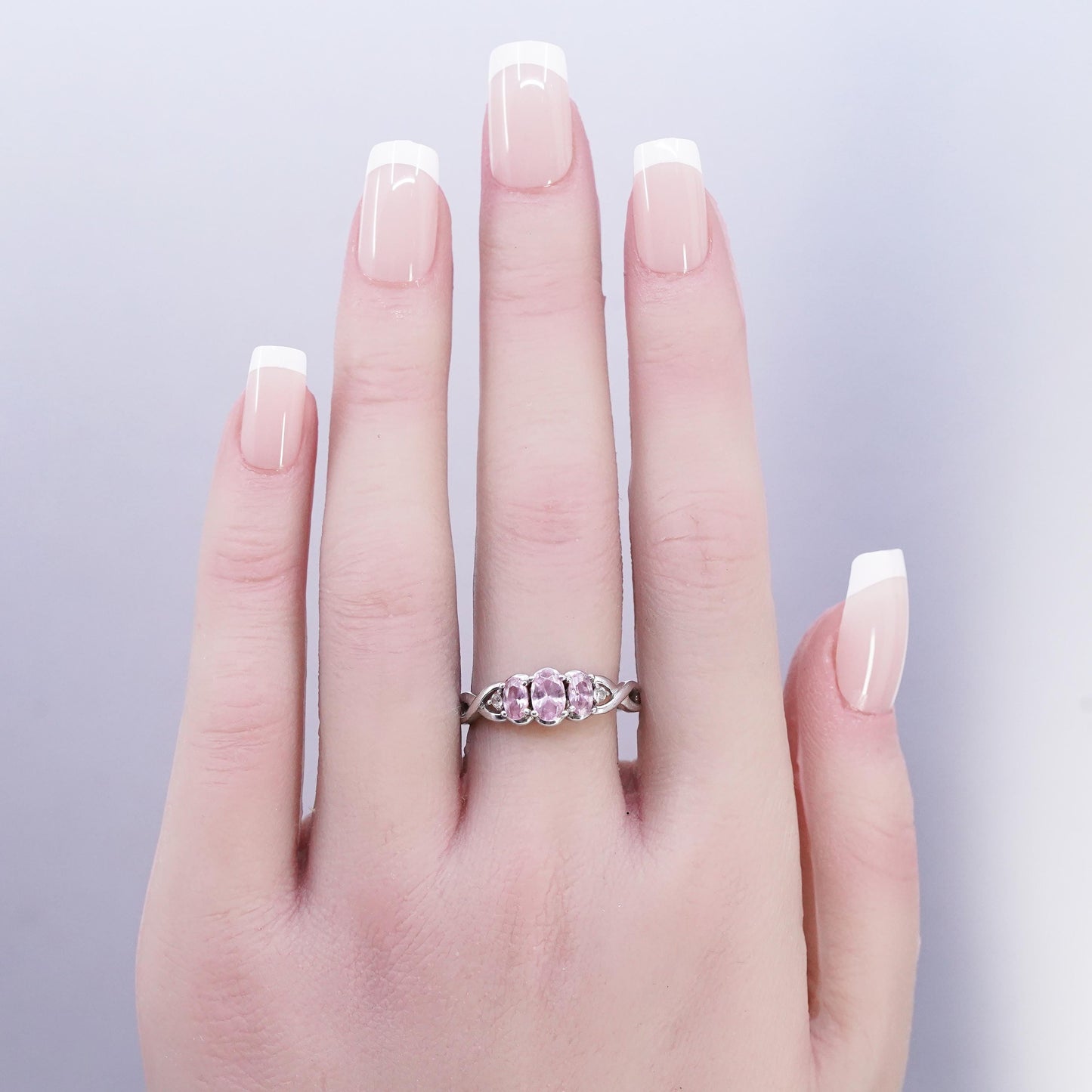 size 9.25, Vintage Sterling Silver Ring, 925 Engagement Ring with pink crystal