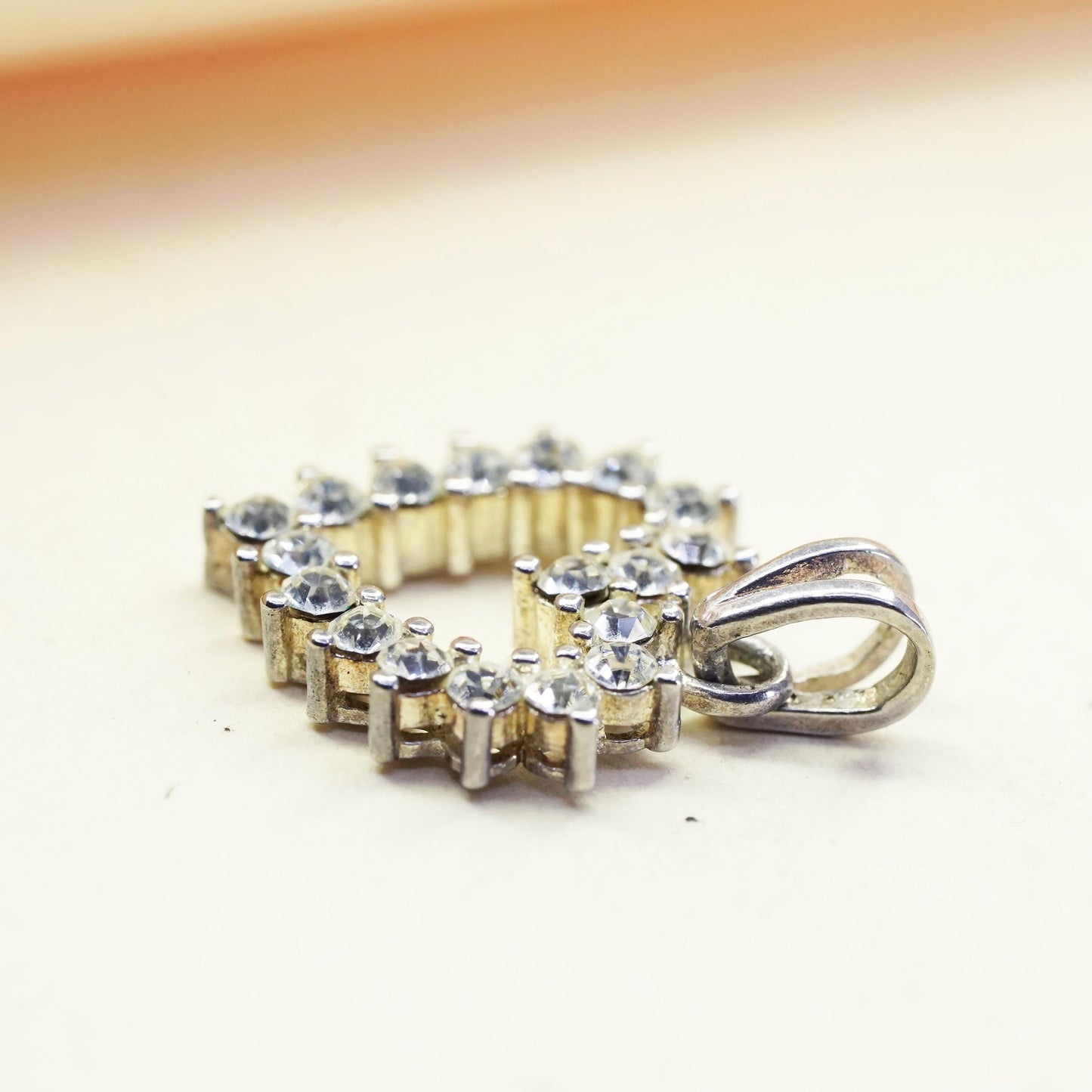 Vintage sterling 925 silver heart pendant with cluster clear Cz around