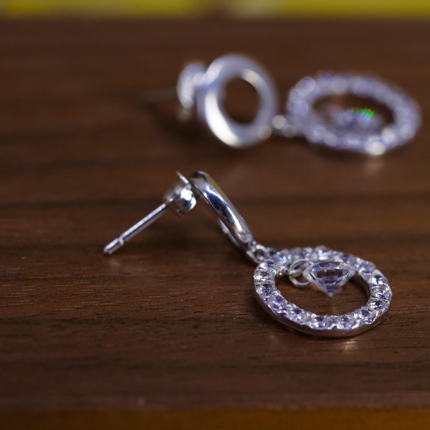 Vintage Elegant Sterling 925 silver earrings with cz circle dangles
