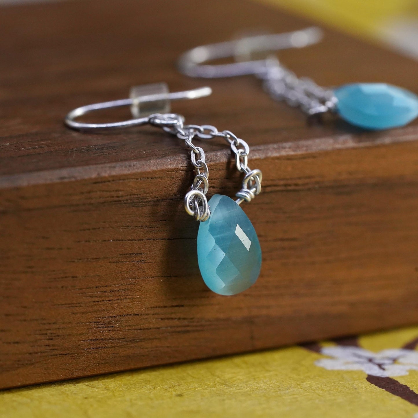 Vintage Sterling 925 silver handmade earrings with teardrop chalcedony