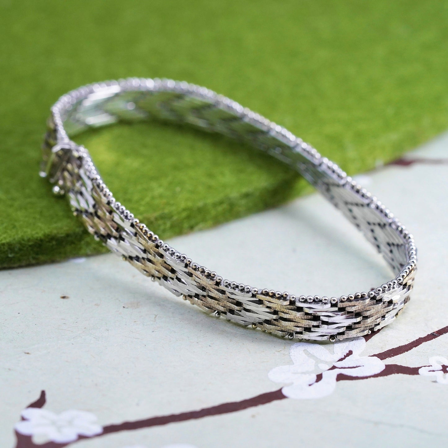 6.75”, 8mm, Vintage sterling silver handmade bracelet, 925 silver Riccio chain