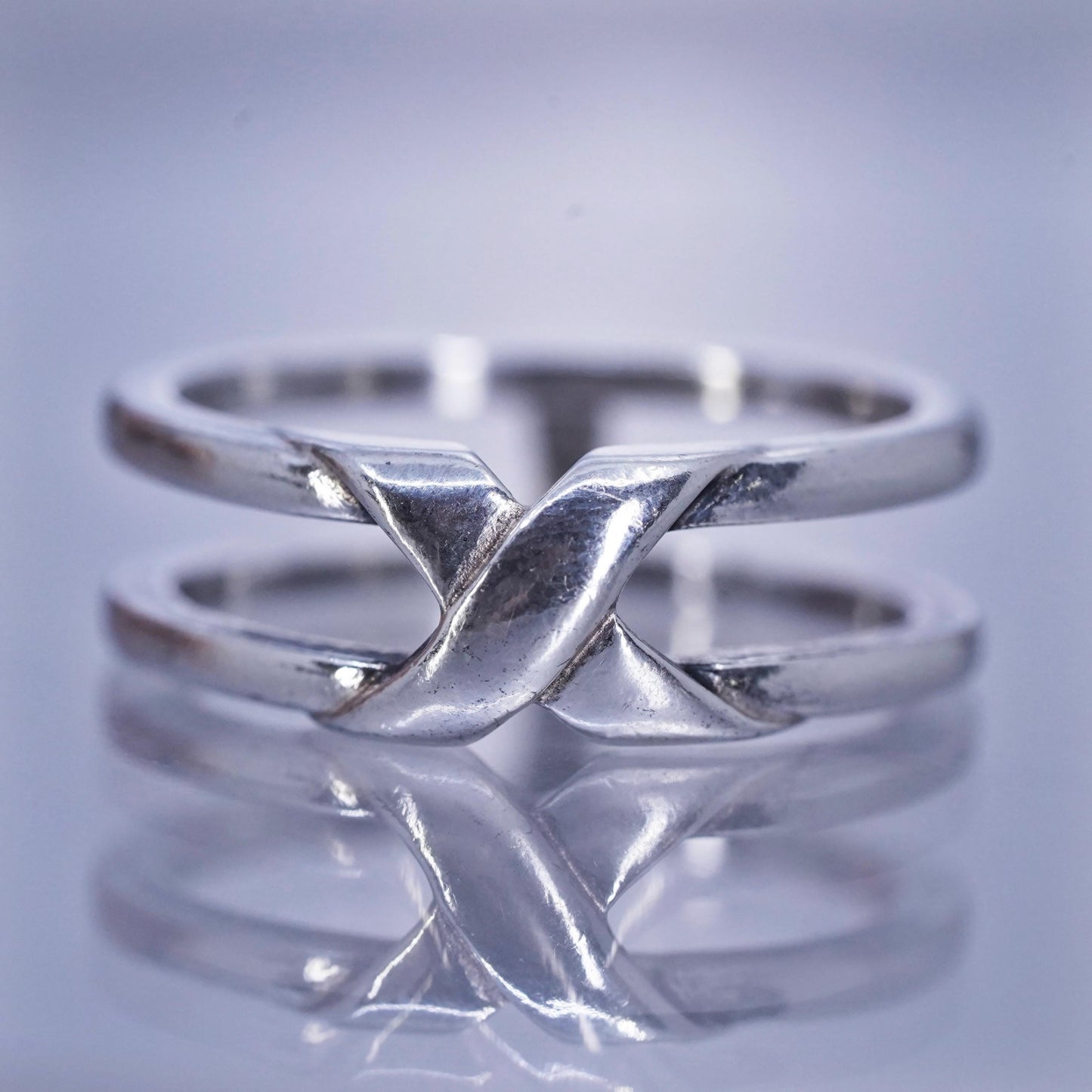 Size 10, vintage Sterling 925 silver ring, crossed double band