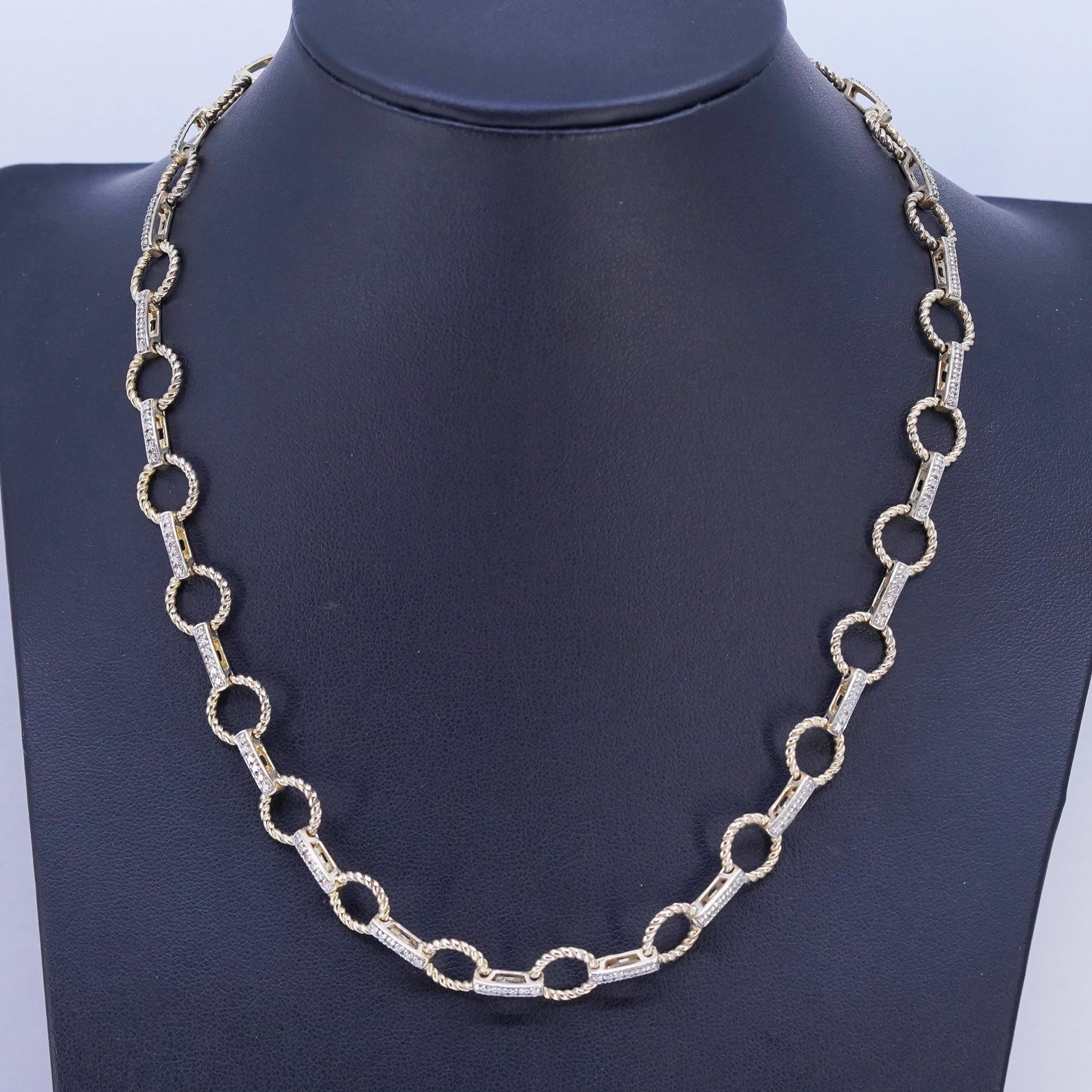 17", vintage vermeil gold over Sterling 925 silver circle necklace with diamond