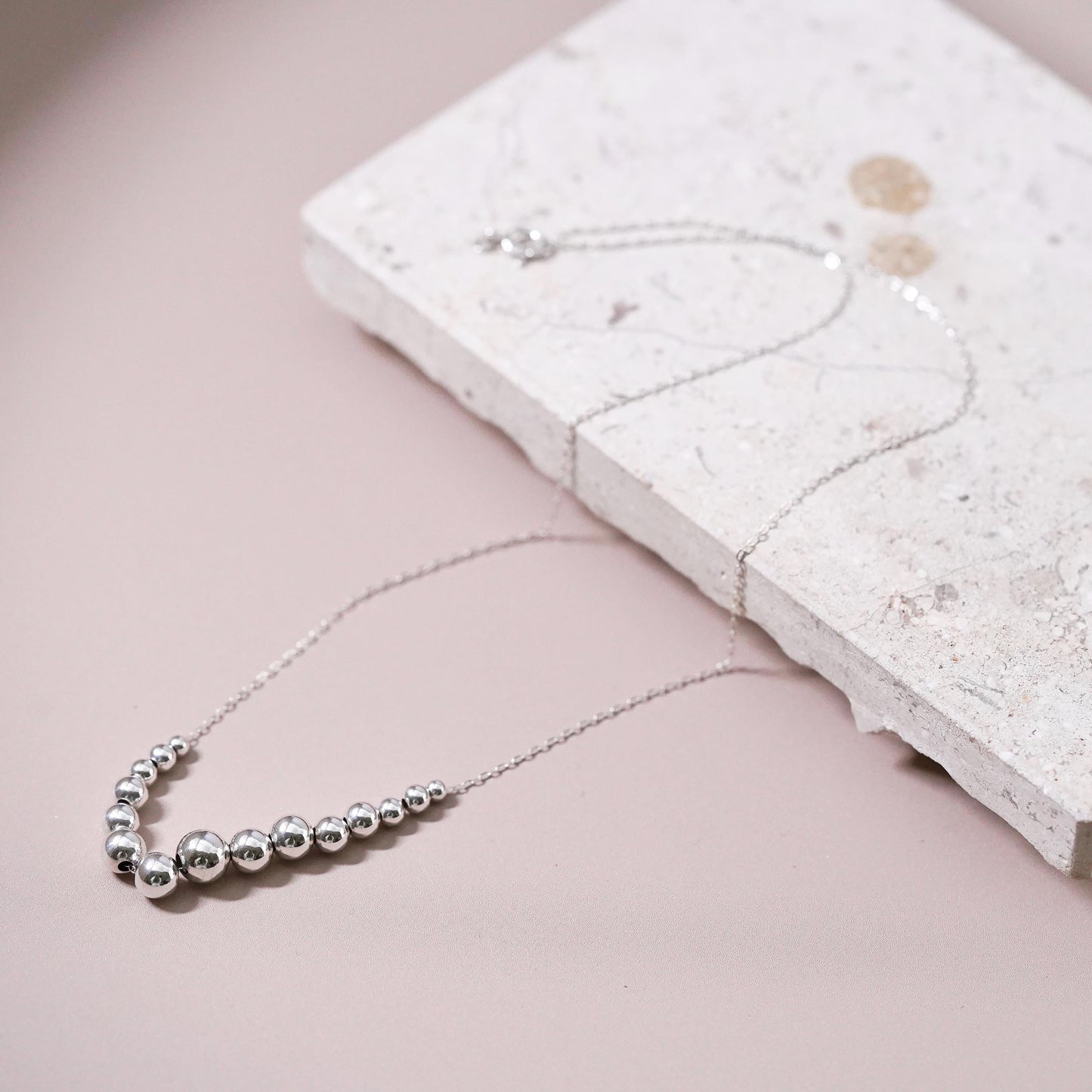 18”, Sterling silver handmade necklace, 925 graduated beaded chain beads