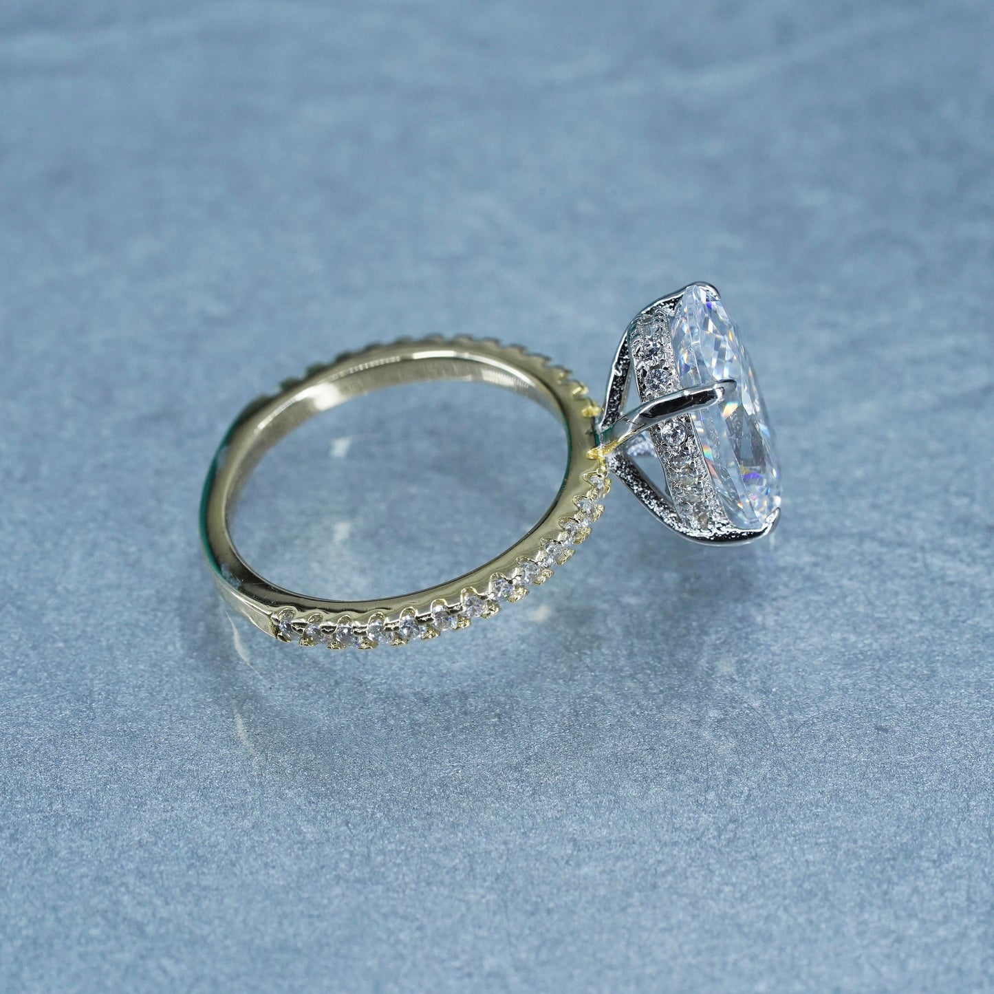 Size 4, vermeil gold over Sterling 925 silver handmade engagement ring oval Cz