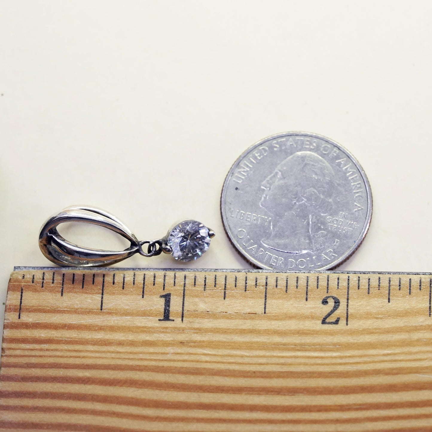 Vintage modern sterling 925 silver cage pendant with cz charm