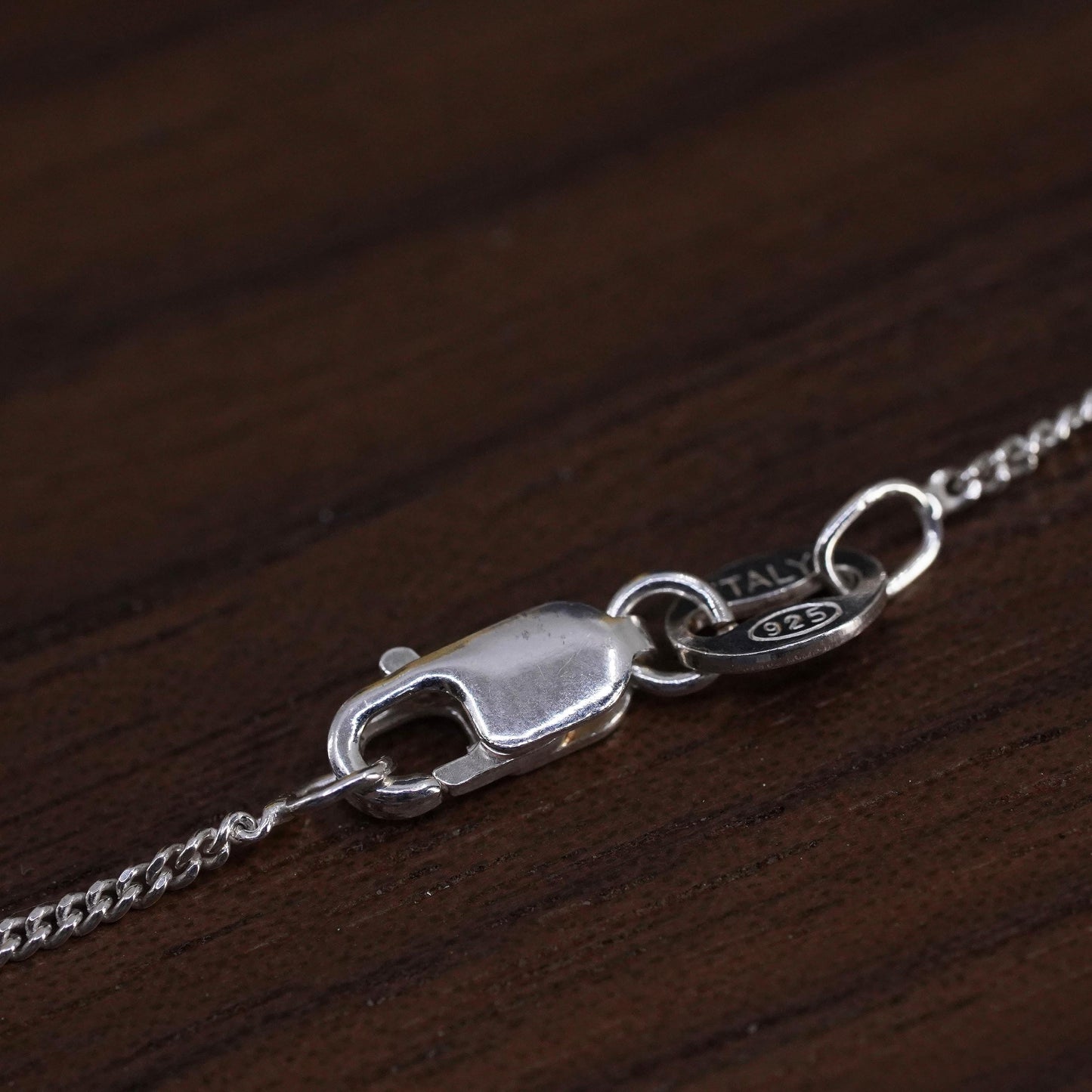 18” Vintage Sterling 925 silver curb necklace with letter J pendant amber bead