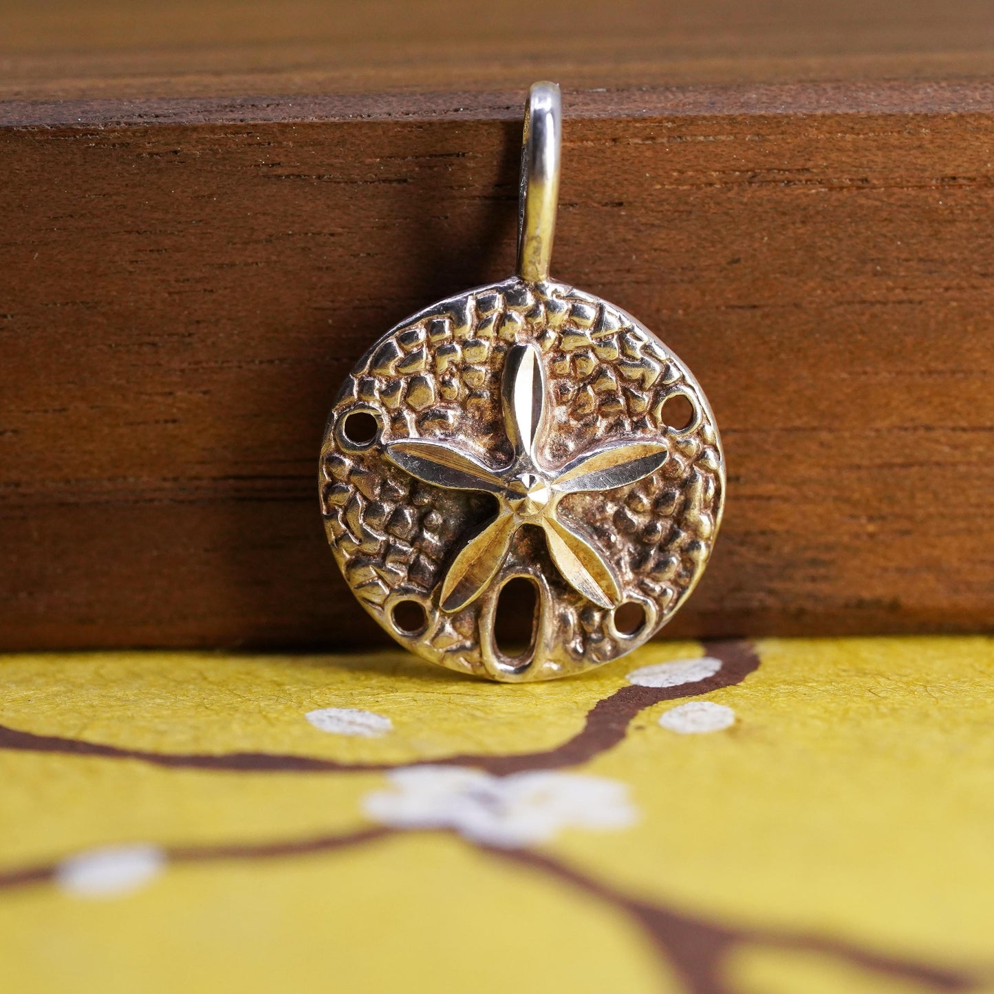 Vintage Sterling Silver Handmade Pendant, textured 925 sand dollar charm