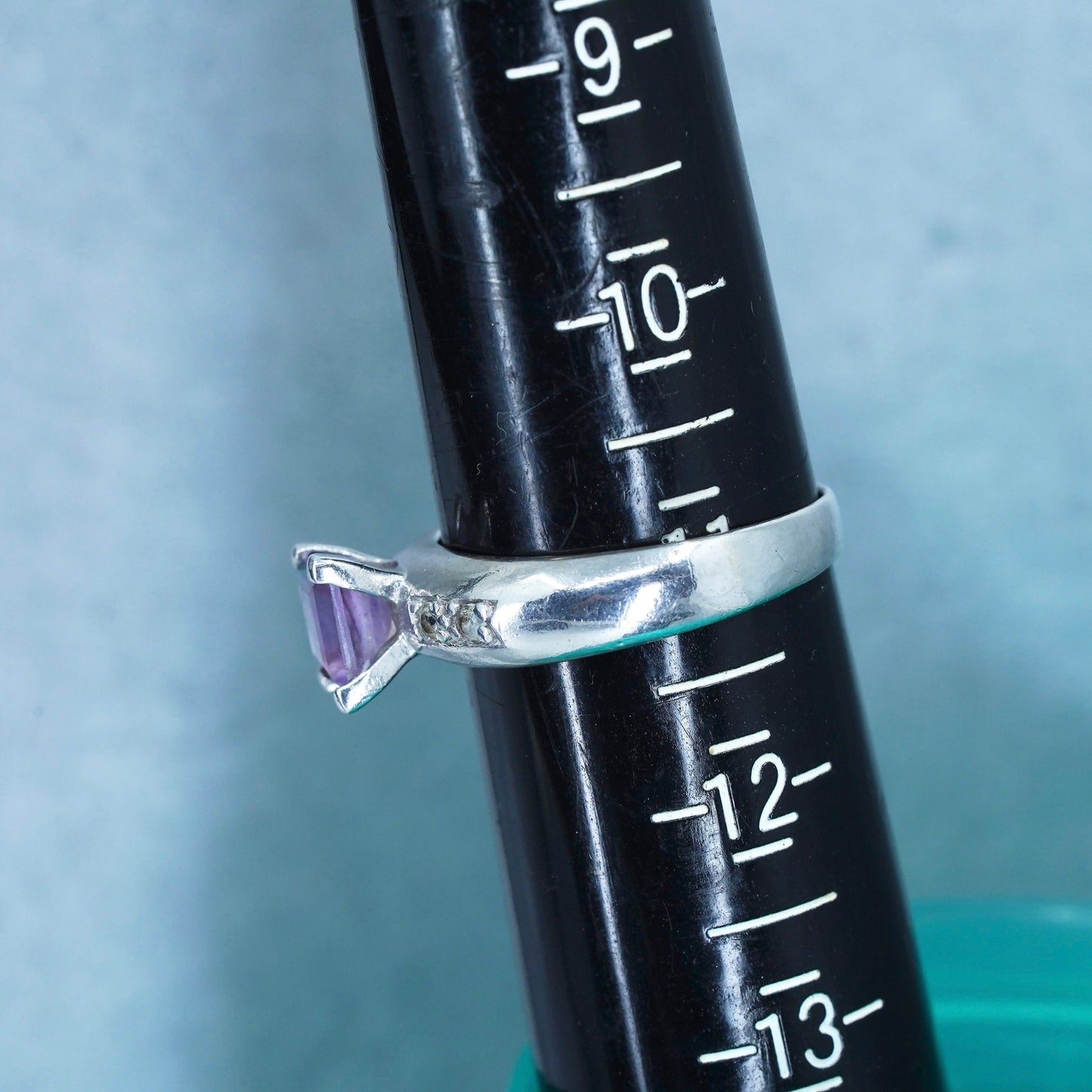 Size 11, vintage Sterling 925 silver handmade ring with amethyst and diamond