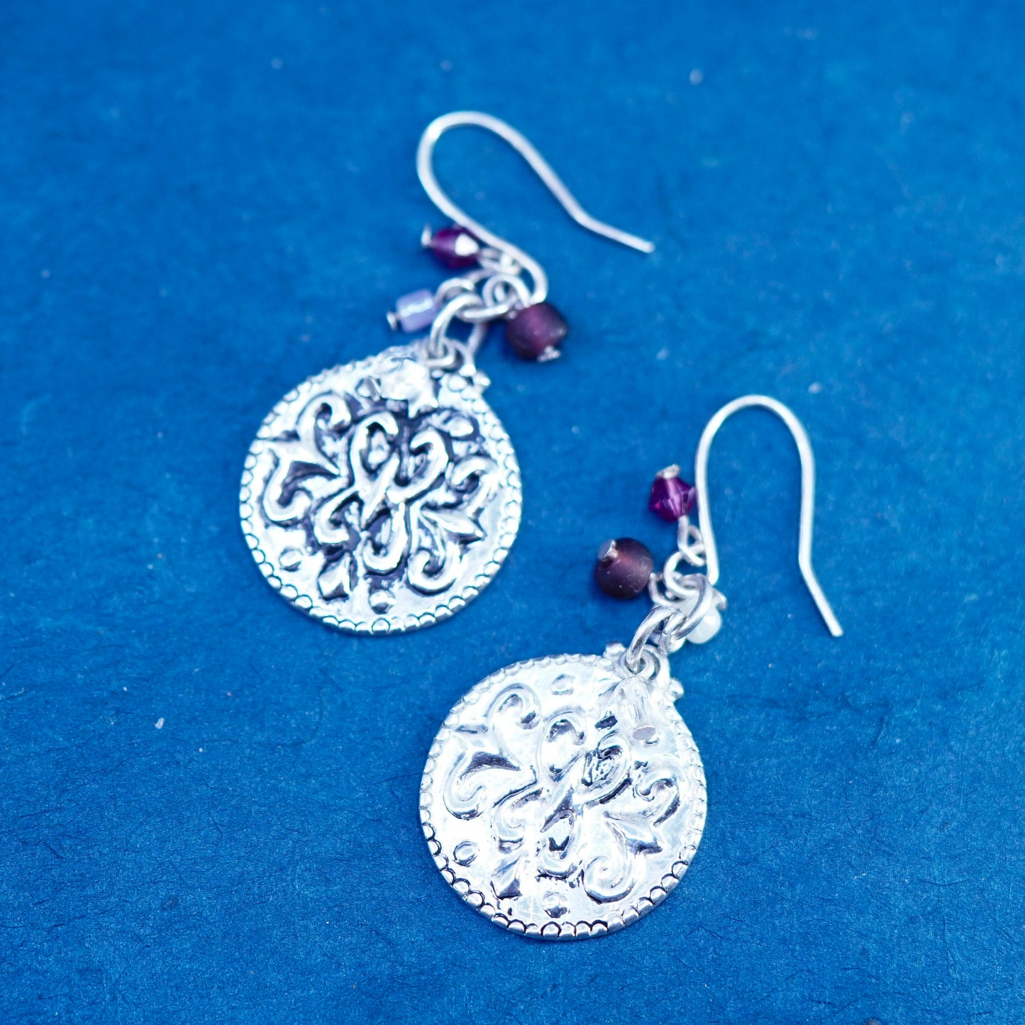 Vintage Sterling silver handmade earrings, 925 embossed dangles