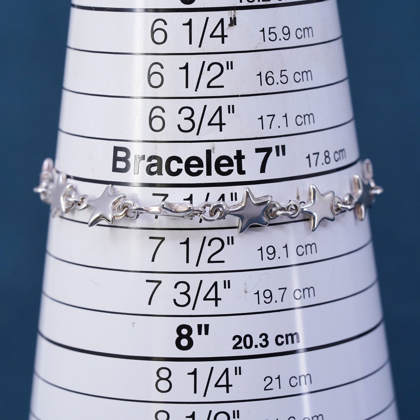 7.25", vintage Sterling silver handmade bracelet, 925 star link chain