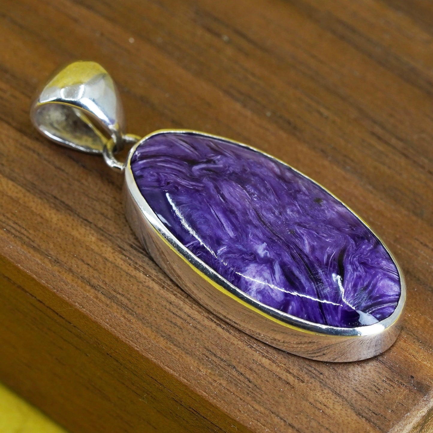 Vintage SR Sterling 925 silver handmade pendant with purple Charoite stone