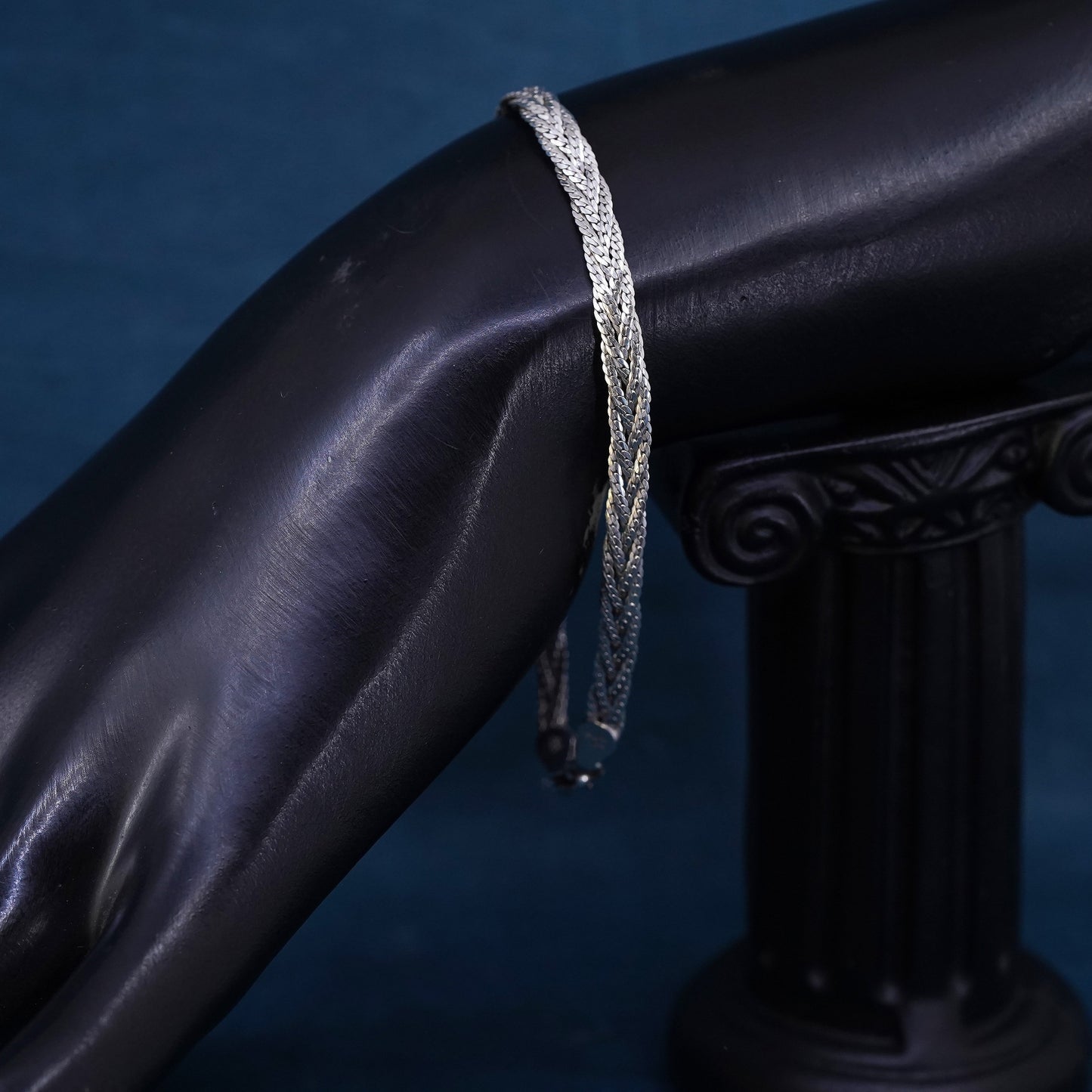 7.75", 6mm, vintage Sterling silver bracelet, 925 woven flatten curb chain