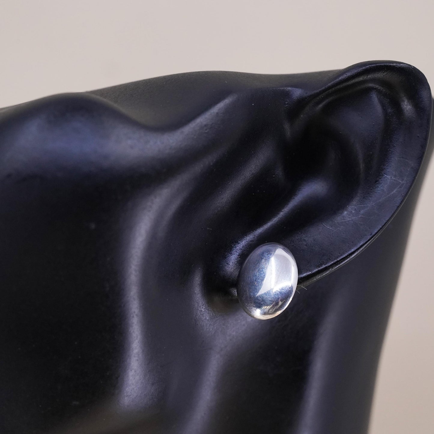 Vintage handmade single earring. Sterling 925 silver oval stud