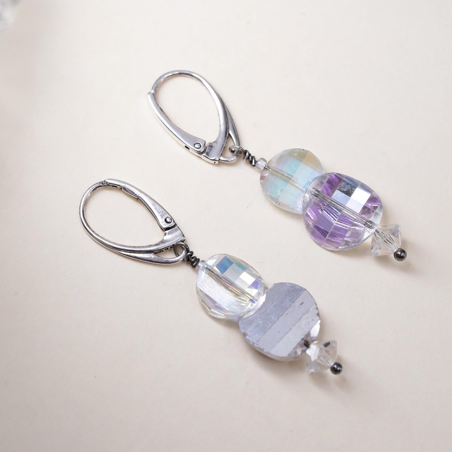 Vintage Sterling 925 silver earrings with crystal dangles and lever back hooks