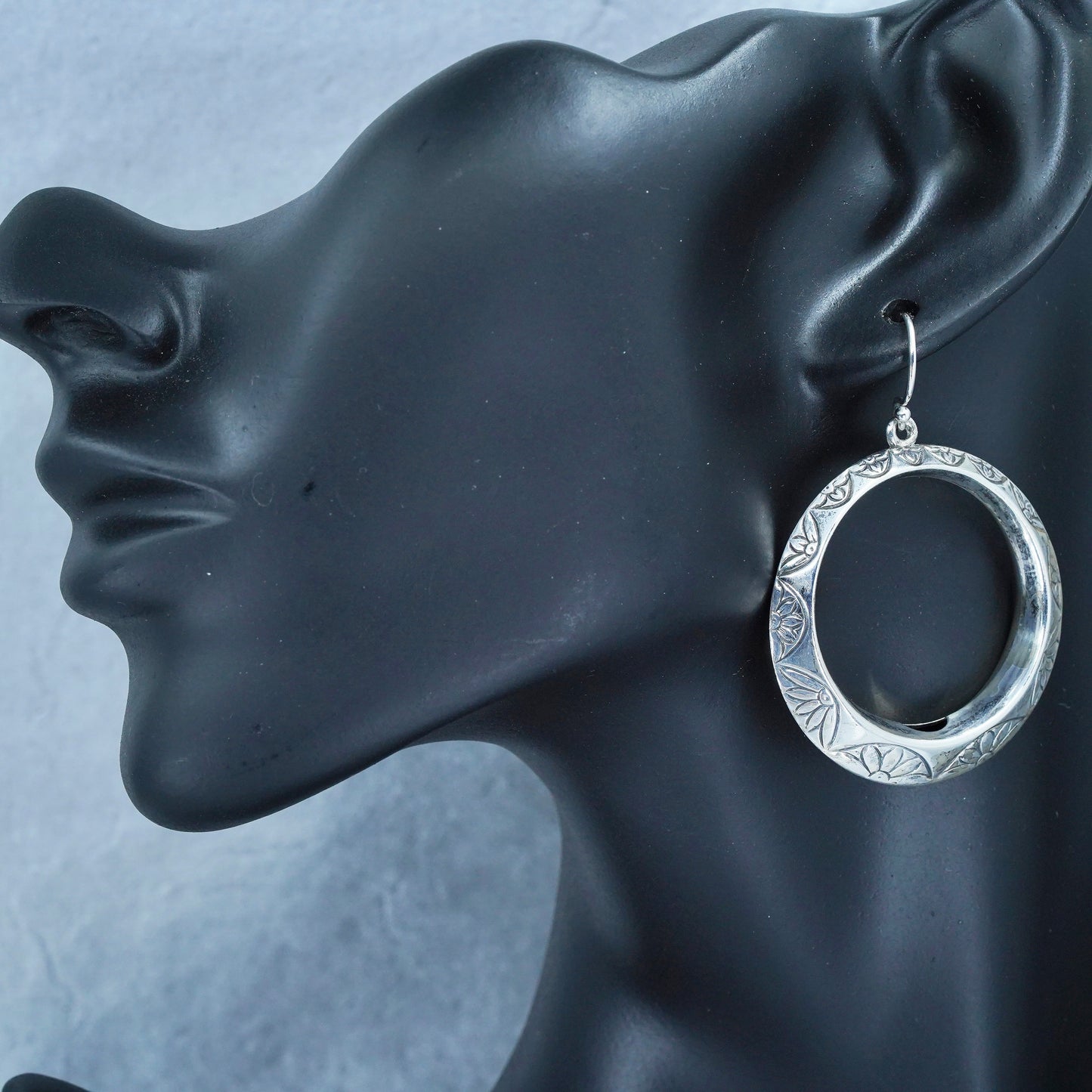 1.5”, vintage Italian Sterling silver handmade earrings, bold 925 hoops