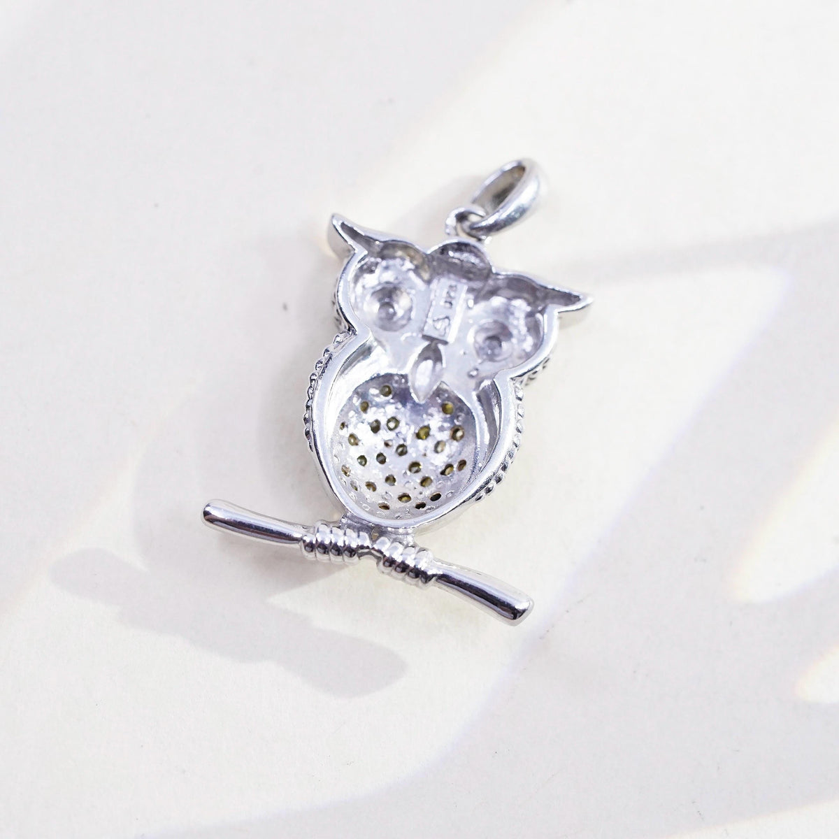 Vintage sterling 925 silver owl bird pendant and cluster yellow diamonds