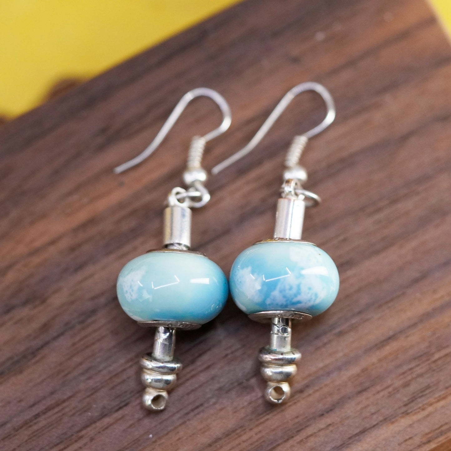 Vintage Sterling silver handmade earrings, 925 blue glass beads