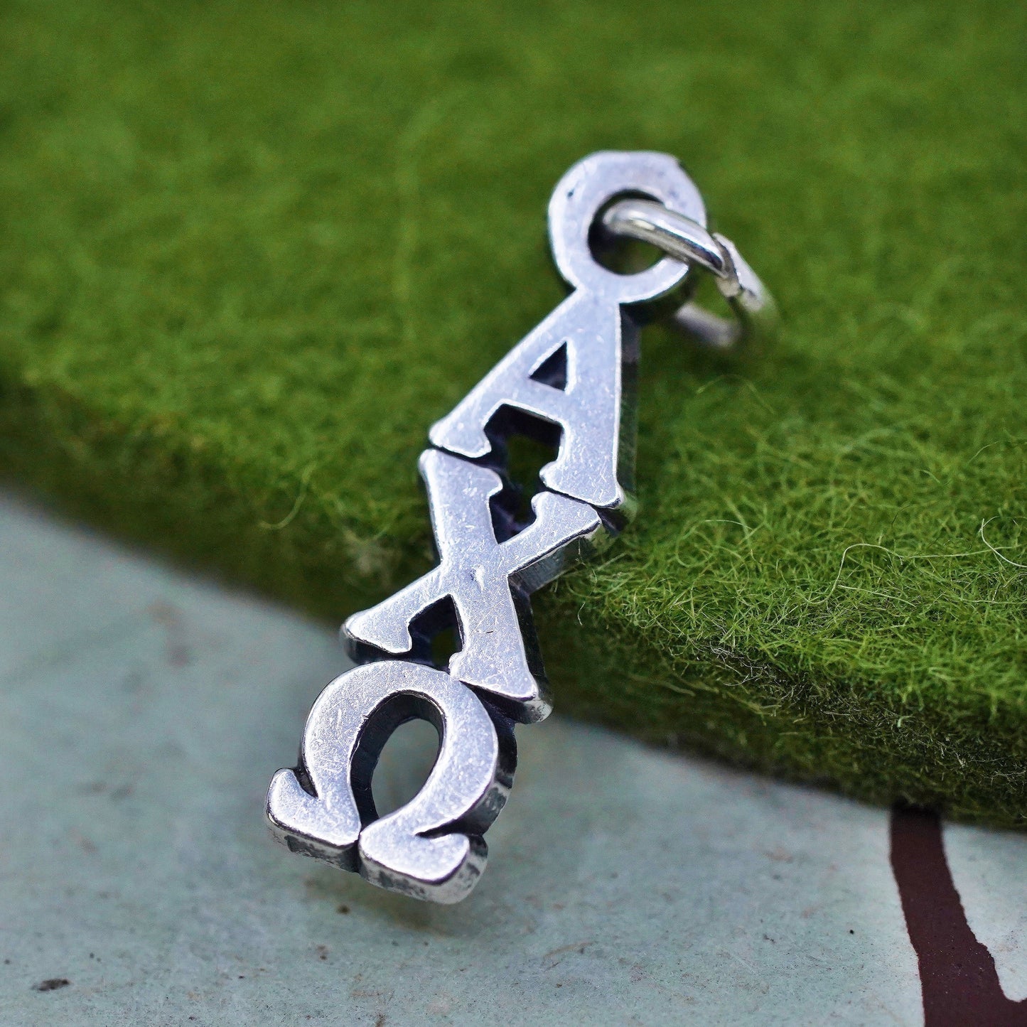 Vintage sterling silver handmade pendant, 925 Greek letter alpha chi omega