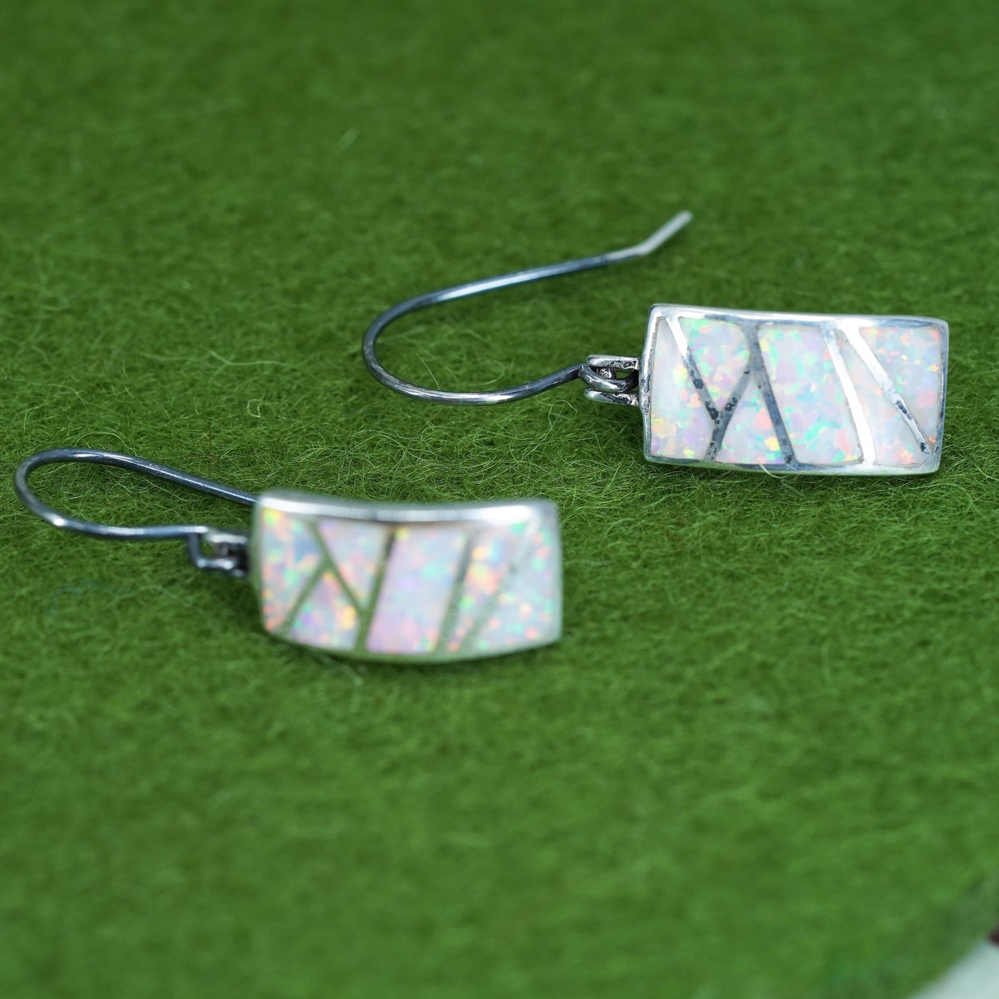 Native American zuni Sterling 925 silver earrings with fire opal inlay