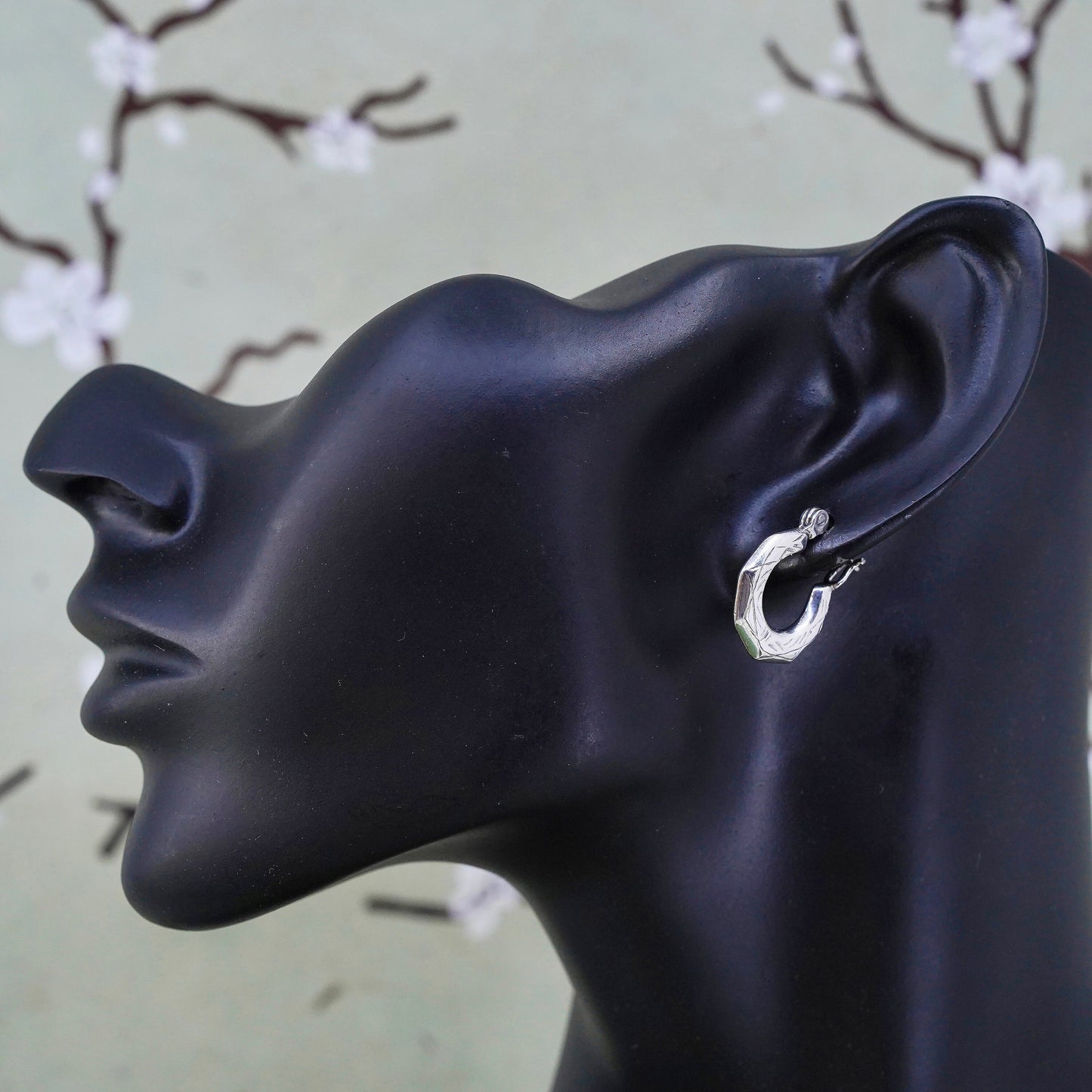 0.5", VTG sterling silver loop earrings, textured minimalist primitive hoops