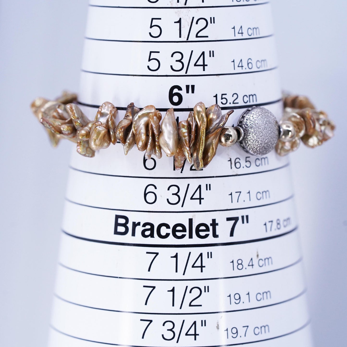 6.25", vintage sterling silver bracelet, baroque pearl beads 925 toggle closure