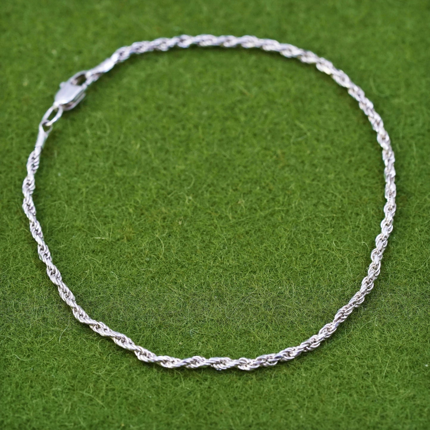 7”, 2mm, Vintage sterling 925 silver Italy rope chain bracelet