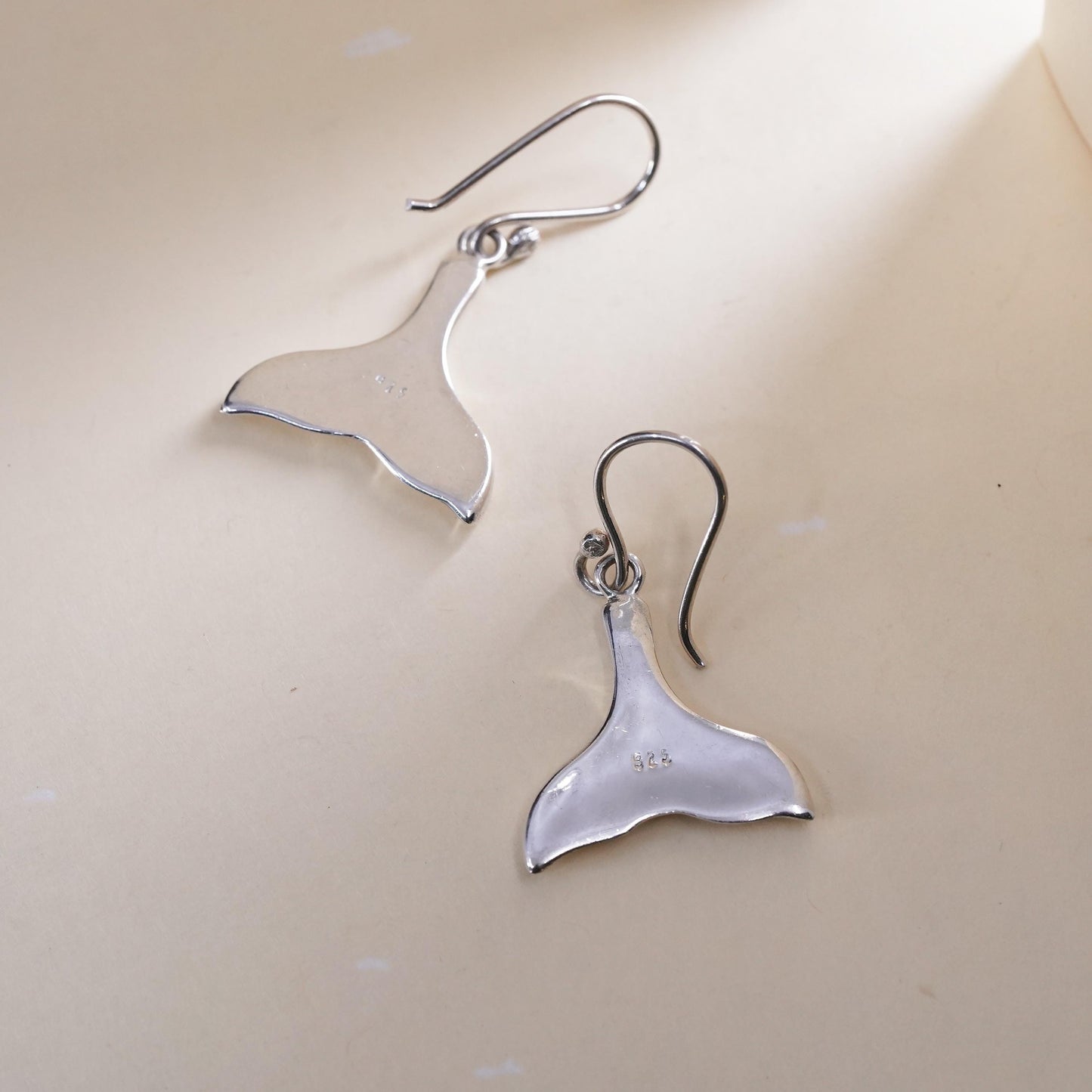 Vintage Sterling silver handmade earrings, 925 silver whale tail dangles