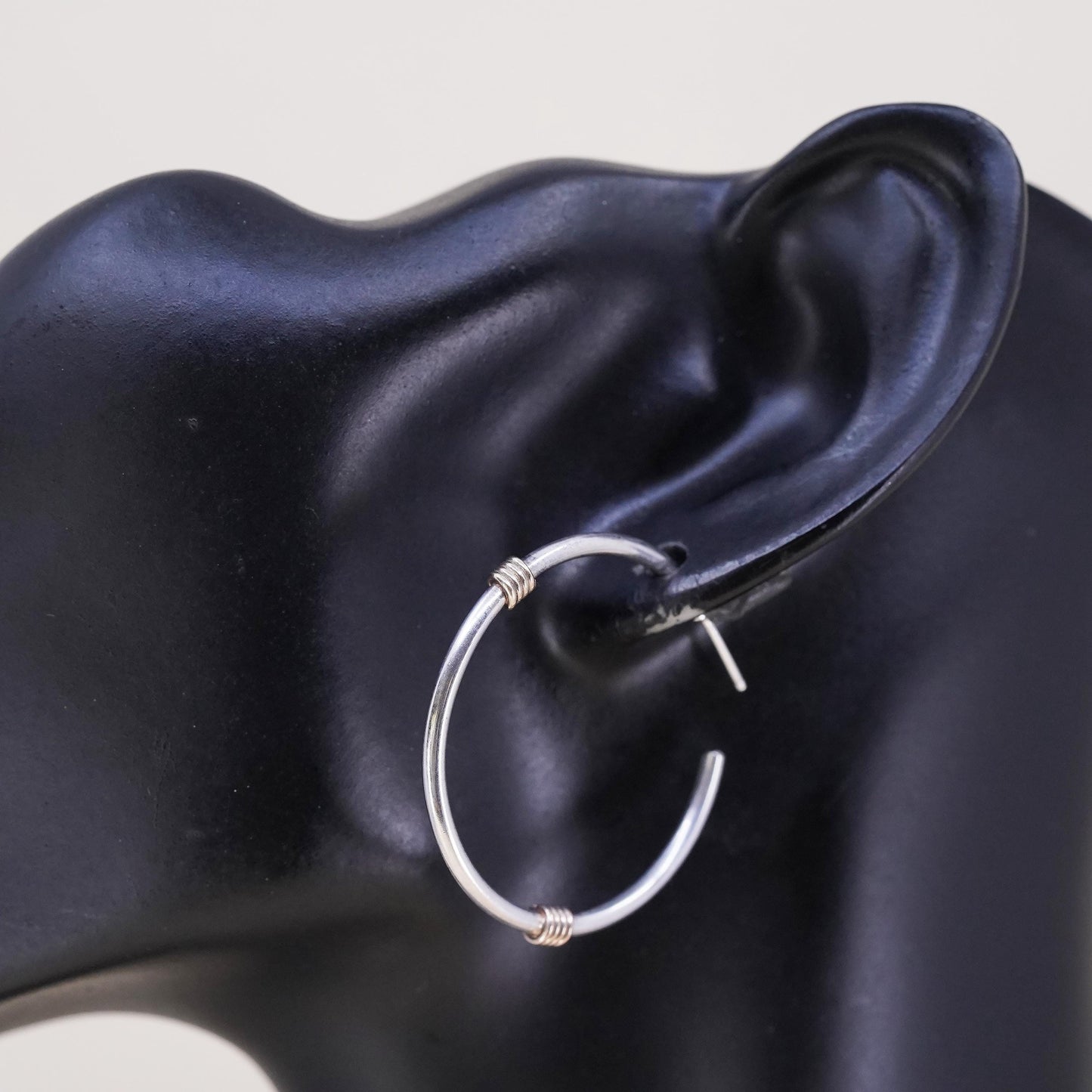 1.5", two tone sterling 925 silver loop single earring, fashion hoop brass wire