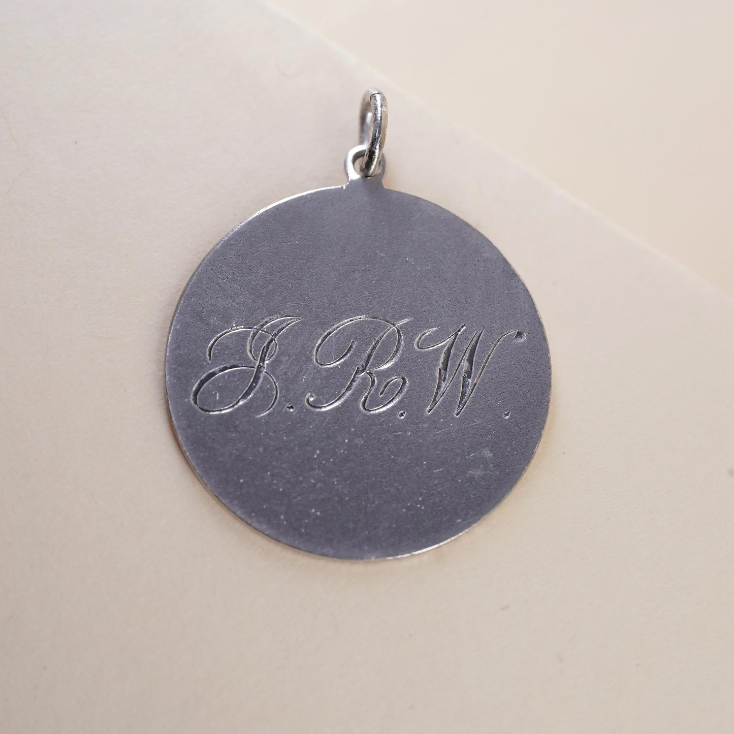 Vintage Sterling silver pendant, 925 cz cross with heart tag and monogram “GRW”