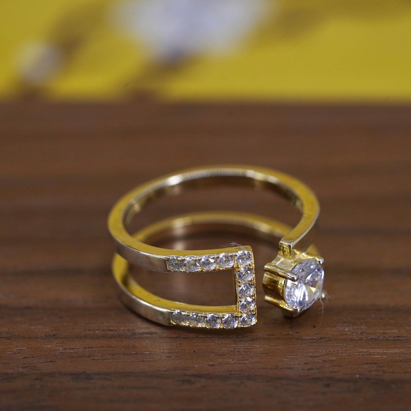 vintage vermeil gold over Sterling silver ring, 925 band with cluster cz
