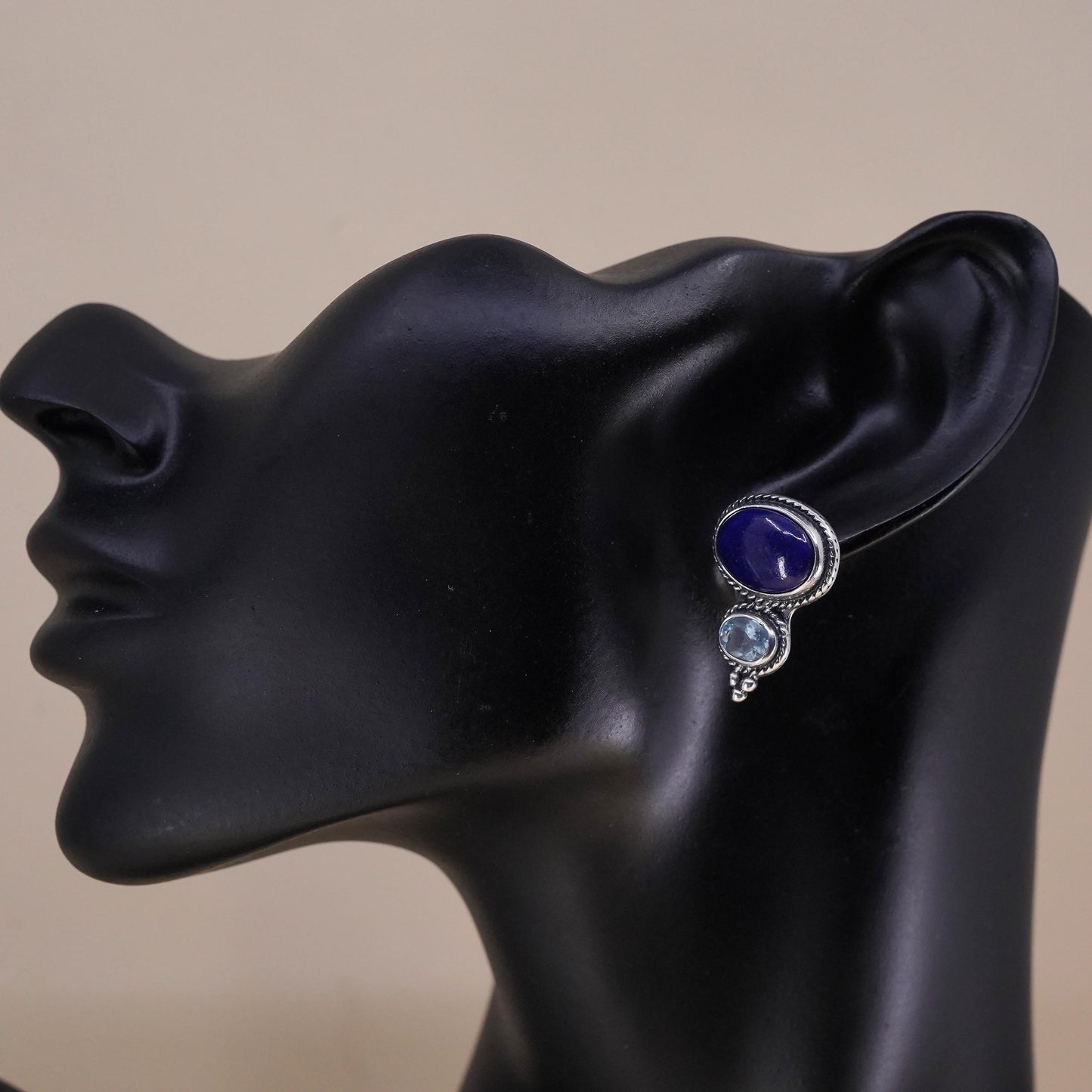 Native American Shube single earring. Navajo Sterling 925 silver stud lapis