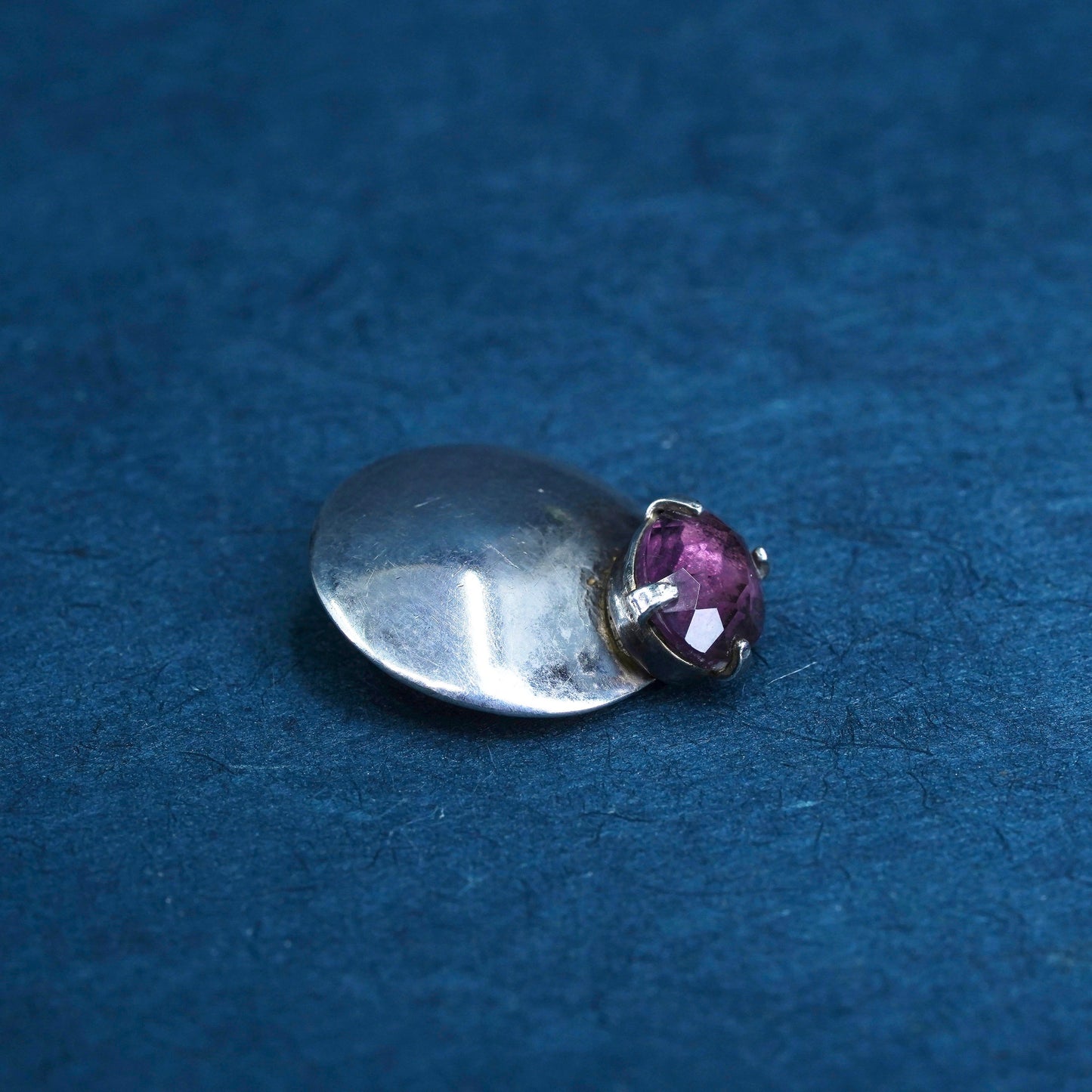 Vintage sterling silver handmade pendant, tiny solid 925 silver with amethyst
