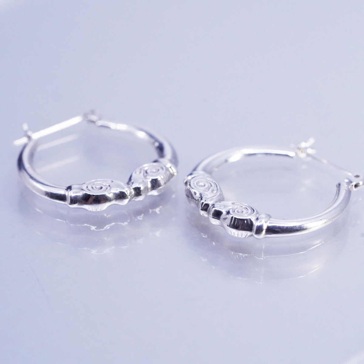 1" Sterling Silver Earrings, Spiral Swirl 925 Hoops, Ornate Tribal sheephead