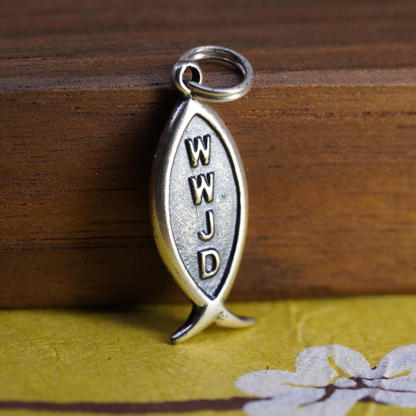 WWJD Fish Charm Sterling Silver 925 Pendant, What Would Jesus Do Christian