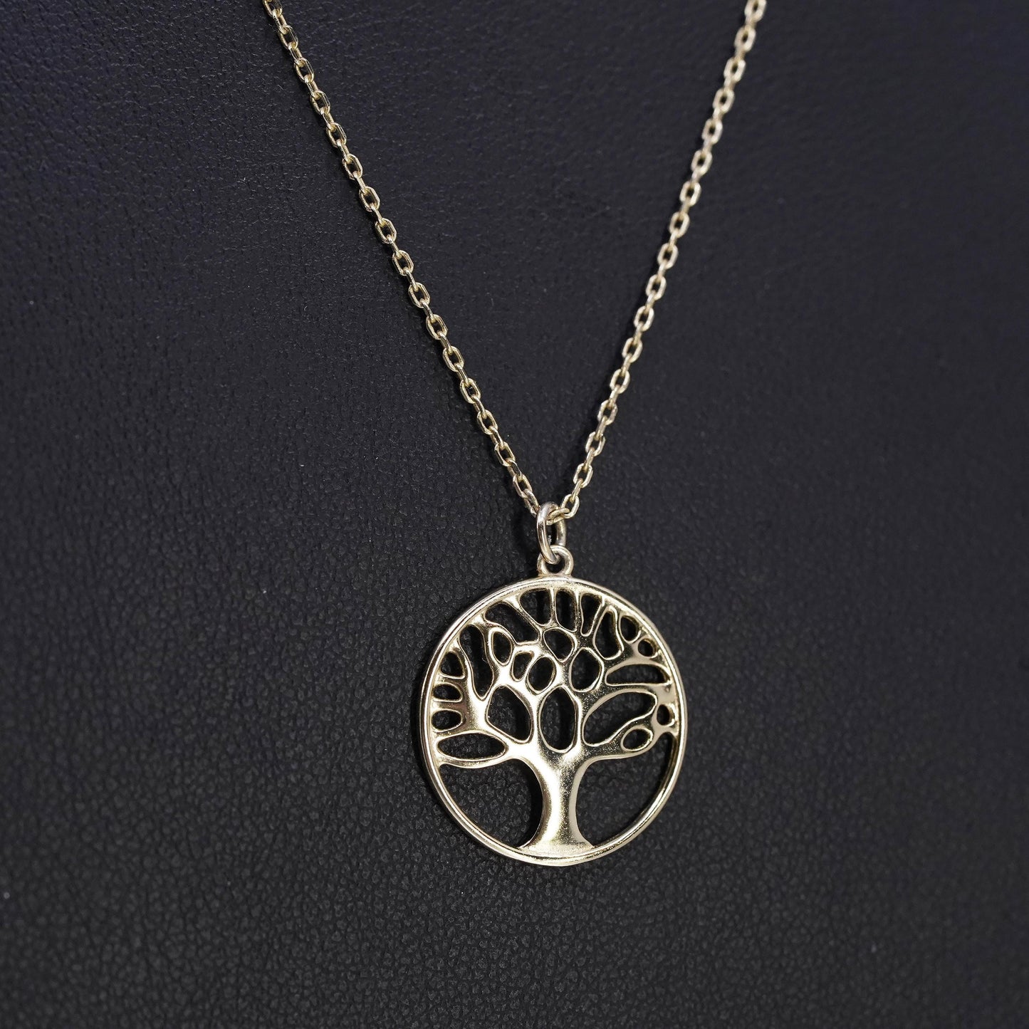 18”, VTG gold plated Sterling 925 silver circle necklace family tree pendant