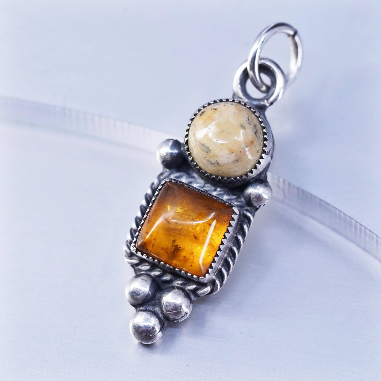 southwestern Don Lucas sterling 925 silver handmade charm pendant amber Jasper