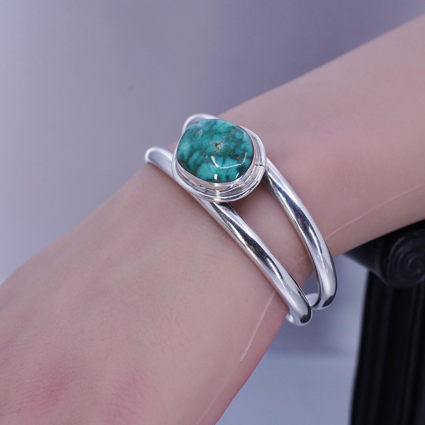 6”, Navajo Native American Gurdal Sterling 925 silver bracelet, cuff turquoise