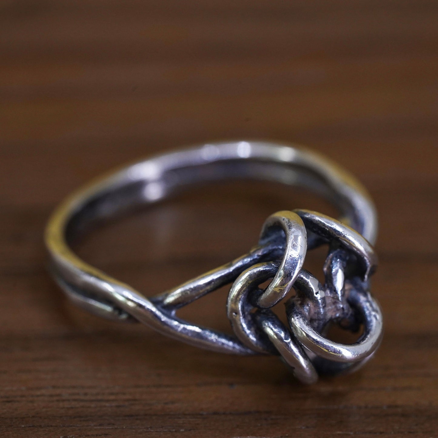 Size 6, vintage Sterling silver handmade knot ring, 925 wired band