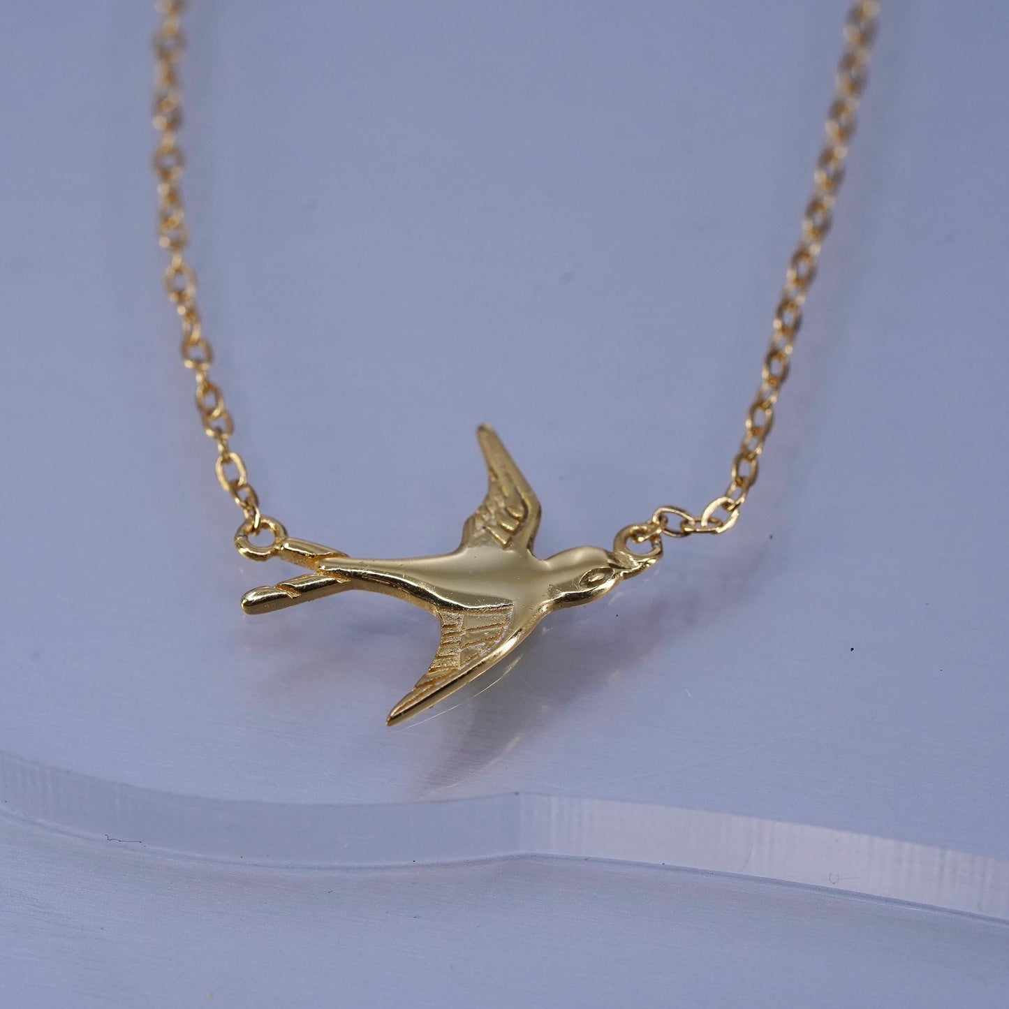 16+2”, vermeil gold over Sterling 925 silver circle chain necklace bird pendant