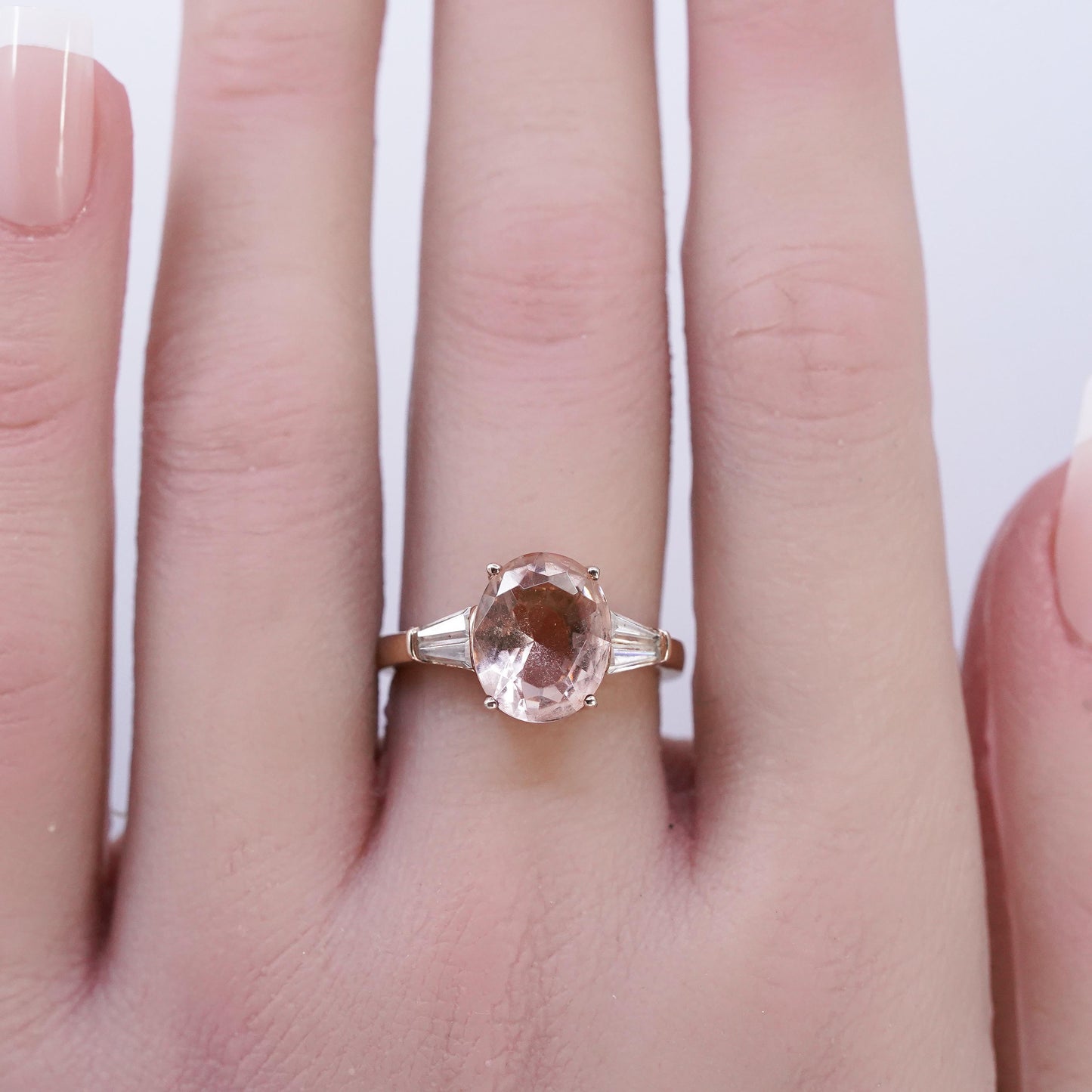 Size 7, vermeil rose gold over Sterling 925 silver ring oval orange crystal Cz
