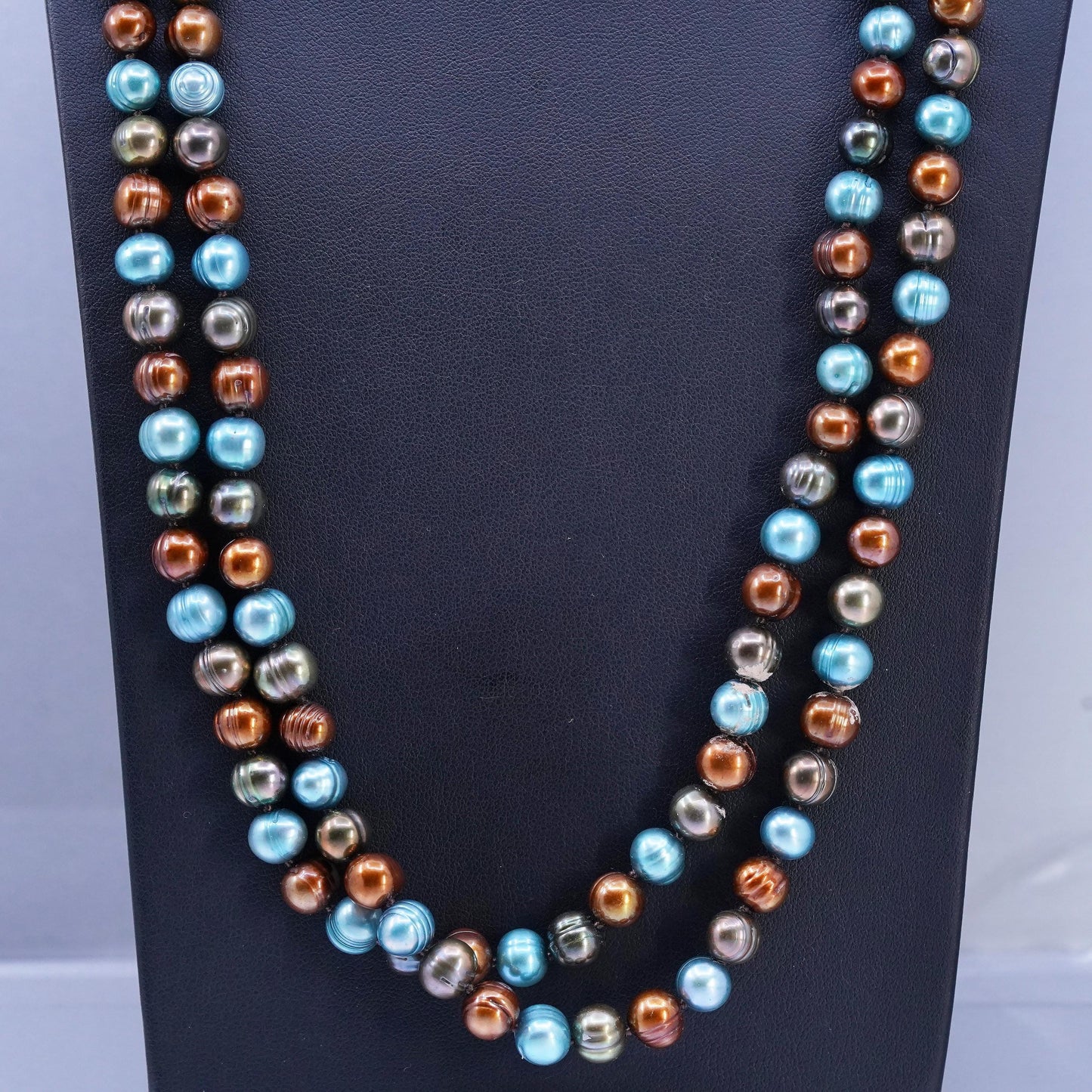 52”, Sterling 925 silver extra long necklace multi color freshwater pearl beads
