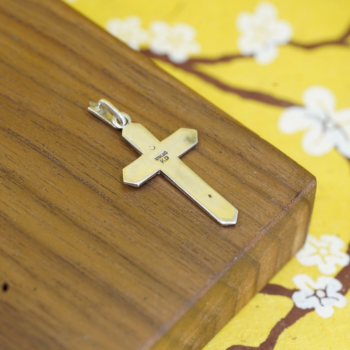 art deco KD Sterling silver handmade pendant, 925 cross with marcasite inlay