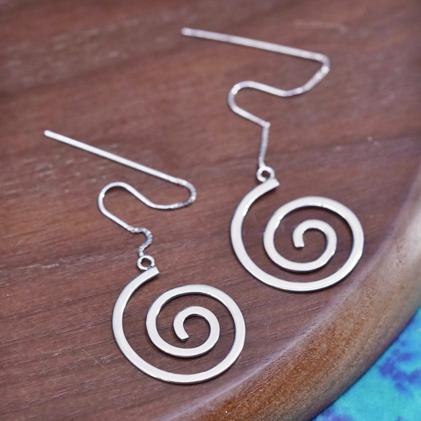 Vintage Sterling 925 silver handmade swirly spiral earrings